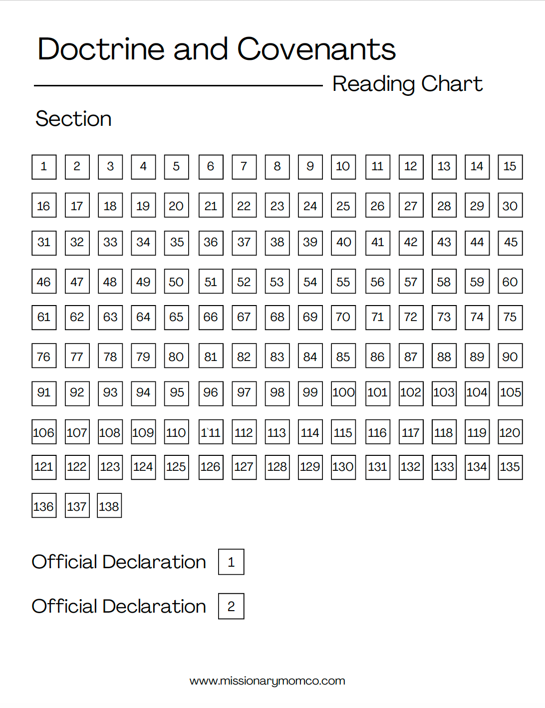 FREE! Doctrine and Covenants Reading chart.